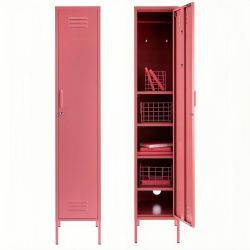 Steel Single Door Skinny Wardrobe Storage Cabinet - Raspberry Pink