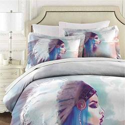 Native American Bedding 3-PIECE California King Bed Sheets Set Comforter Bedding Set Microfiber Duvet Cover Set Girl Smoking Pipe With Traditional For Any Bed