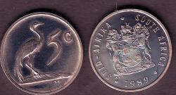 South Africa 5c 1989 Nickel Proof Coin Rare