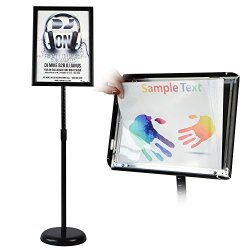 T-sign Adjustable Pedestal Poster Stand Aluminum Snap Open Frame For 8.5 X 11 Inches Graphics Both Vertical And Horizontal View Sign Displayed Color Black Round Base