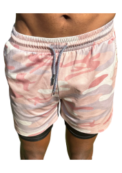 Comealong Men's 2 In 1 Khaki Camouflage Running workout Shorts With Pockets