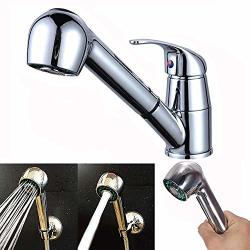 TOP100 Kitchen Sink Chrome Single Handle Mixer Tap Swivel Pull Out Spray Faucet Spout