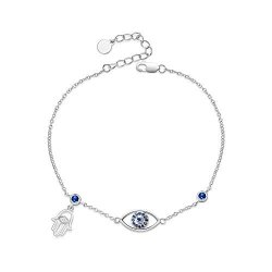 Poplyke Sterling Silver Evil Eye Bracelet Hand Of Fatima Adjustable Chain Bracelets Lucky Jewelry For Women Evil Eye Bracelet