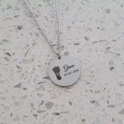 Gabriella Personalized Baby Footprint Necklace Stainless Steel Silver Gold Or Rose Gold Ready In 3 Days