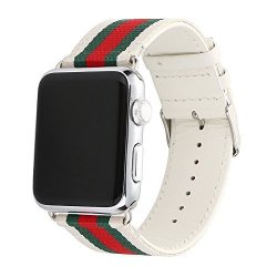 For Apple Watch Band 38MM Series 3 Genuine Leather And Woven Nylon Sports Replacement Strap Wrist Band With Classic Square Stainless Steel Clasp For