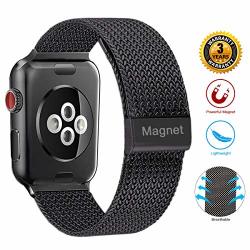 Wristbands For Watch Band 44MM 42MM Stainless Steel Mesh Metal Wristband Loop With Adjustable Magnetic Closure Replacement Band Compatible With 1WATCH Series 4 3 2 1 42MM 44MM Black