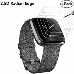 Pozlle 4-PACK For Fitbit Versa Lite Edition fitbit Versa Tempered Glass Screen Protector For Fitbit Versa Smartwatch Perfectly Fit Optimized Version - Permanent Replacement