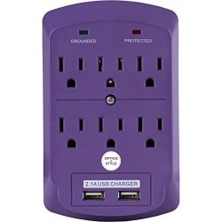 Surge Protector Electronics Charging Station 6 Outlet 2 USB Port Wall Adapter With Safety Indicator Lights -purple- By Office + Style