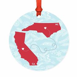 Andaz Press Round Keepsake Christmas Ornament Long Distance Gift California And North Carolina Winter Blue And Red 1-PACK Metal Moving Away Graduation University College