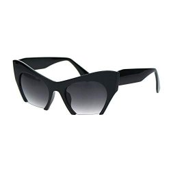 Avant Garde Cropped Bottom Cat Eye Retro Plastic Sunglasses Black Smoke