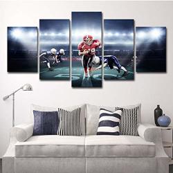 Shompe Framed Canvas Wall Art Football Pictures Ready To Hang 5 Panels HD American Football Rugby Match Printed Posters Artwork For Kids Teens Bedroom