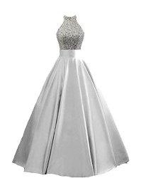 Heimo Women's Sequined Keyhole Back Evening Party Gowns Beaded Formal Prom Dresses Long H123 14 Silver