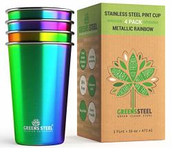Stainless Steel Cups 16OZ Pint Tumbler 4 Pack - Premium Metal Drinking Glasses Stackable Durable Cup 16OZ Rainbow