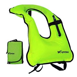 Kuyou Inflatable Snorkel Vest Adult Life Jackets For Snorkeling paddle swimming free-diving Dive Safety Load Up To 220 Ibs Green