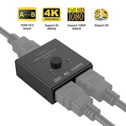 HDMI 2.0 Switch Splitter Plusdot 1X2 Ports Bi-directional Manual Switcher 2X1 HDMI Ab Switch Hub-hdcp Pass Through Uhd 4KX2K@60HZ & 3D-SUPPORTS Xbox 360 Xbox