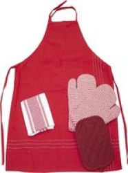 Bunty Aprons Gloves And Pot Holder Set Design 09 Red