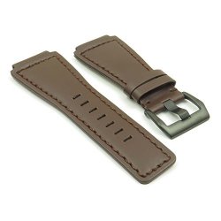 Dassari Magnum Dark Brown Genuine Leather Watch Band For Bell & Ross W Matte Black Buckle 24MM
