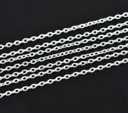 Chain - Silver Plated - Textured - Open Link - Cable - 3x2mm - Sold Per Pack Of 1 Meter
