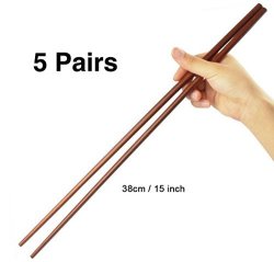 Dulcii Traditional Chinese Wooden Extra Long Chopsticks For Hot Pot Frying Cooking Noodle 5 Pairs