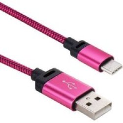 Tuff-Luv Usb Type C To Usb 2.0 - Data charge Cable 1.2 Meter Woven Style With Metal Head - Pink