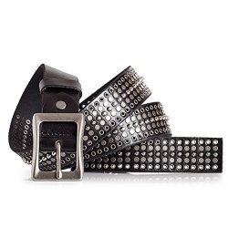 Laticci Rockstar Studded Belt Black Italian Calfkin Leather Silver Studs And Grommets 1.4IN Width