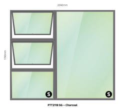 Top Hung Aluminium Window Charcoal PTT2118 2 Vent W2100MM X H1800MM