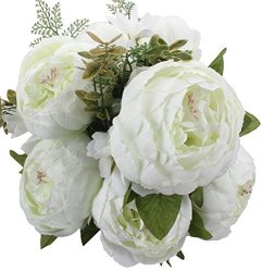 Duovlo Springs Flowers Artificial Silk Peony Bouquets Wedding Home Decoration Pack Of 1 Spring White