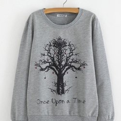 Women's Lovely Grey O-neck Print Sweatshirt