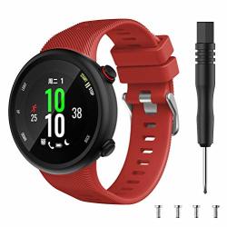 Dkenjoy Silicone Wristband Replacement Accessory Sports Watch Straps Bracelet With Silver Buckle Compatible For Garmin Forerunner 45 45S Smartwatch Red