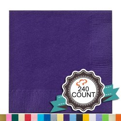 Tiger Chef 240-PACK 2-PLY Purple 5 X 5 Inch Beverage Bulk Disposable Small Square Paper Napkins For Cocktail Coffee Drinks Desserts Weddings Party Decor