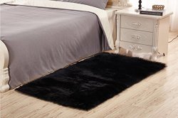 Meng Ge Deluxe Super Soft Faux Fur Sheepskin Shaggy Area Rugs Children Play Carpet For Living & Bedroom Black