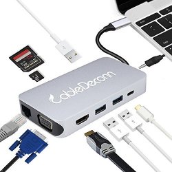 CableDeconn Cabledeon Multiport Thunderbolt 3 USB C Dock Hub Type C Adapter With HDMI 4K Vga And Gigabit Ethernet RJ45 3.5MM Audio Hdmi+ Vga+gigabit Ethernet Gray