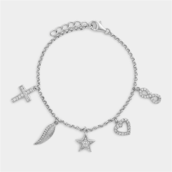 Sterling Silver Cubic Zirconia Hope Faith & Love Charm Bracelet