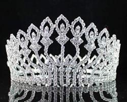Janefashions Floral Full Crown Clear Austrian Rhinestone Crystal Tiara Pageant Prom LG T1406 Silver
