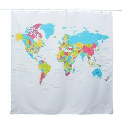 180 180CM World Map Pattern Waterproof Polyester Shower Curtain