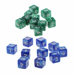 Shangup 20 Pieces Six Sided Dice Digital Square Corner Dice D6 Dice Set Suit For D&d Rpg Club Pub Party Board Game Accessories Green+blue