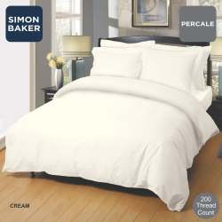 Simon Baker 200 Thread Count Poly 50 COTTON 50 Percale - Cream Flat Sheet XL Various Sizes - Queen Std - 250CM X 270CM Cream