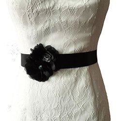 Handmade Azaleas Flower Pearl Beaded Bridal Sash Belts S173-BLACK