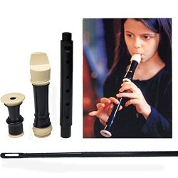 QIMEI Jiuxun Baroque Soprano Recorder 8 Hole Key Of C 3 Piece Music Flute Instrument With Cleaning Rod Case Bag Fingering Chart Black-white