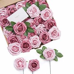 Ling's Moment Roses Artificial Flowers 25PCS Dual Palette Blushing Pressed Rose With Stem For Diy Wedding Flower Arrangements Centerpieces Bouquets Party Decorations
