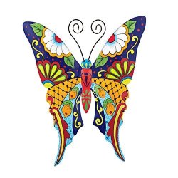 Collections Etc Colorful Metal Mexican Talavera-style Insect Garden Wall Art For Indoor And Outdoor Decoration Butterfly
