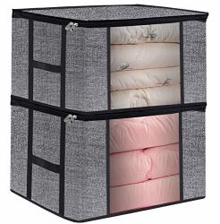 Clothing Storage Bags Fabric Clothes Organizer Storage Bins Box For Comforters Blankets Bedding Foldable With Sturdy Zipper And Clear Window 2 Pack Black