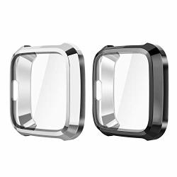 Fintie For Fitbit Versa Lite Case With Built In Screen Protector 2-PACK Soft Tpu Ultra-thin All Around Protective Rugged Bumper Cover Scratch-proof For Versa