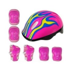Premium Kids Protective Helmet Elbow Knee Wrist Pads Set Safety First Pink Unisex