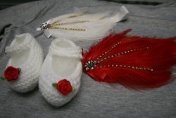 Baby Booties And Two Matching Feather Headbands Set
