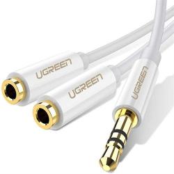 UGreen 3.5MM Audio Male To 2X Female Audio Splitter - 0.25M Adapter With Gold-plated Connectors - White Retail Box 1 Year Limited Warranty