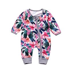 Sunbona Toddler Newborn Baby Flower Print Long Sleeve Romper Jumpsuit Outfit Clothes 0 6MONTHS Multicolor
