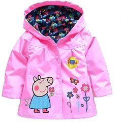 Cartoon Peppa Pig Flower Baby Girls Kids Rain Coat Jacket Coat Hoodie Outwear 3-4T Purple