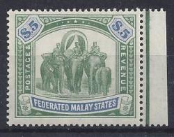 Malaysia Federated States 1904 5 Dollar Wmk Ca Very Fine Mint