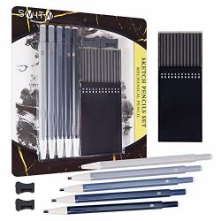 Smttw 3MM Mechanical Pencil Set 5 Mechanical Pencil Press Type: Hb 2B 4B 6B& 8B & Built-in Sharpeners And Refills Drawing Pencils Sketching Pencils Illustrations Engineering Architecture 5
